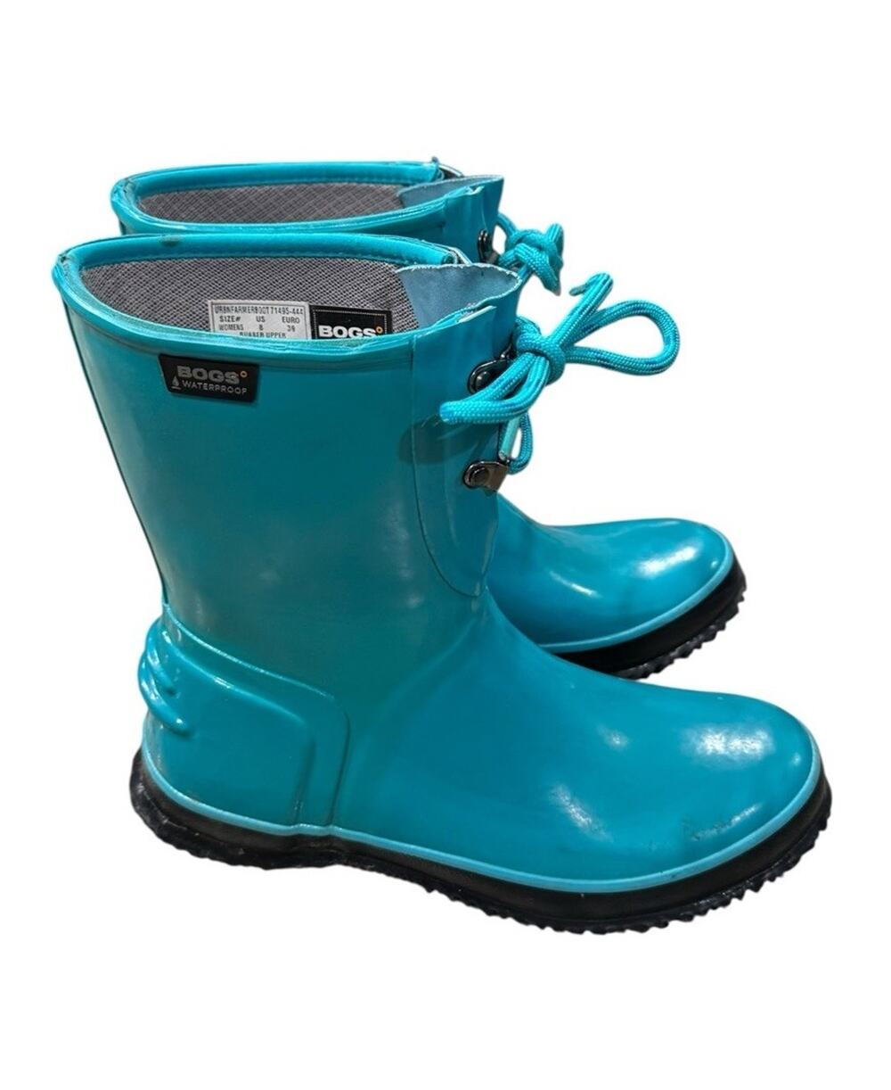 BOGS Urban Farmer Teal Lace Up Rain Boots Womens Size 8 Waterproof Garden chore